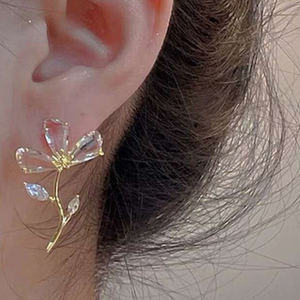 ❤️ FREE Rhinestone Baguette Flower Hipster Hippie Art Chic Glam Girly Earrings